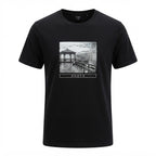 ONEYE Black ONEYE Graphic T-Shirt with Monochrome Pier Print