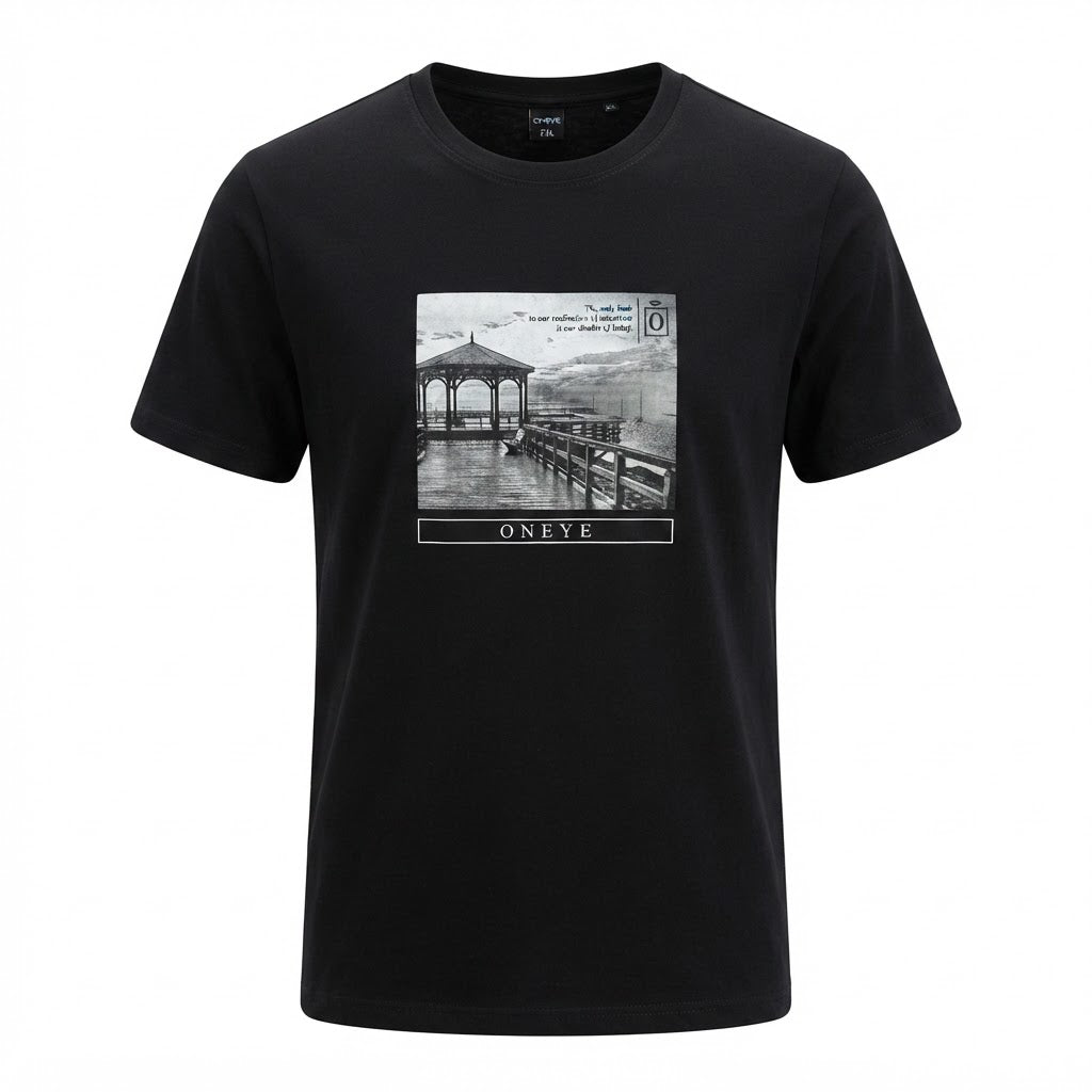 ONEYE Black ONEYE Graphic T-Shirt with Monochrome Pier Print