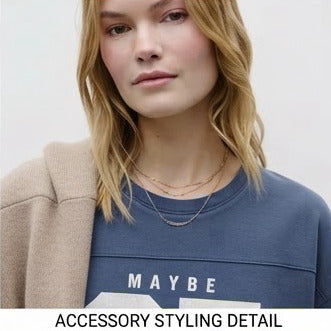 Slate Blue Oversized Varsity Graphic Sweatshirt Top