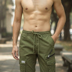 KILL'S Olive Green Loose Fit Multi-Pocket Cargo Trousers