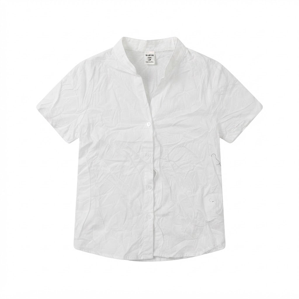 SHEIN White Short-Sleeve Relaxed Button-Front Shirt