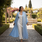 Tris BOUTIQUE Women's Light Blue Pleated Long Kimono Robe