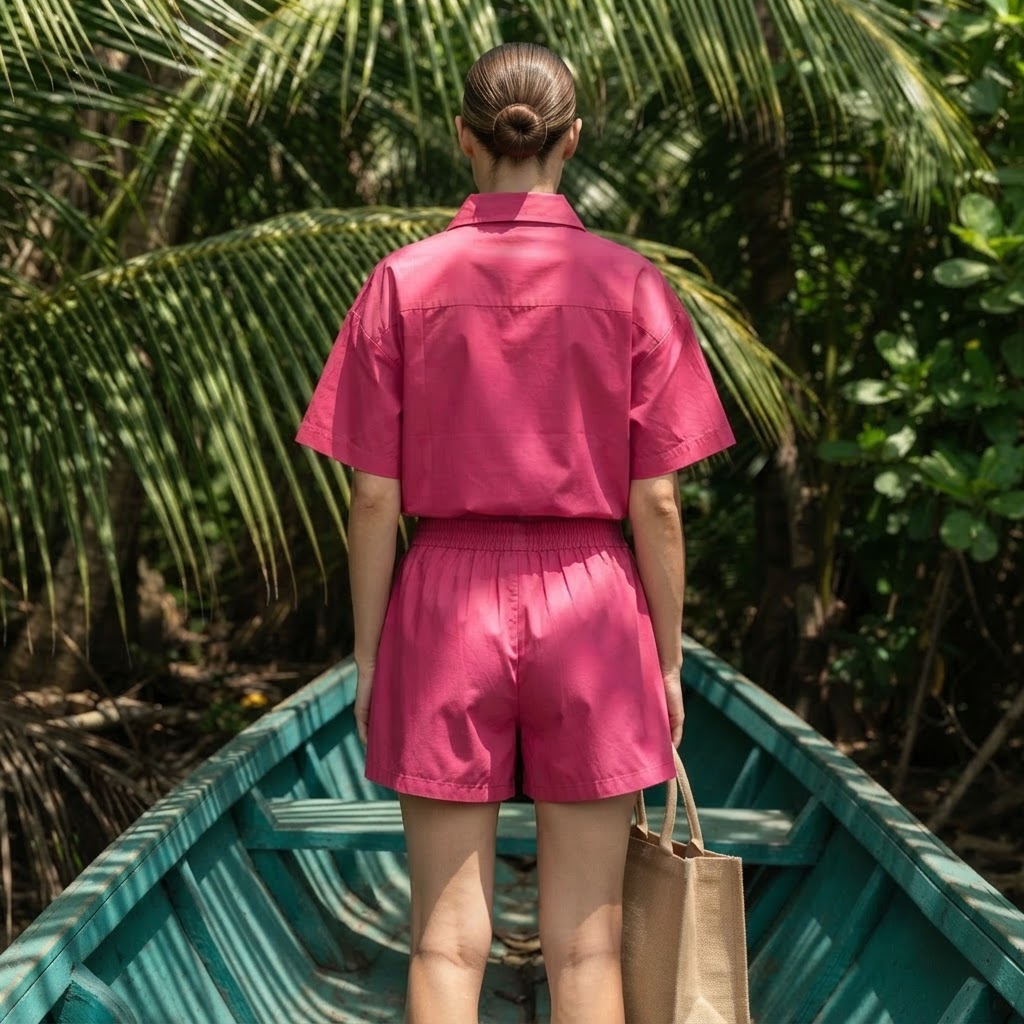 SHEIN Fuchsia Pink Relaxed Short Sleeve Shirt & Shorts Co-or