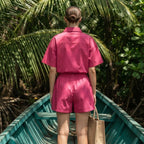 SHEIN Fuchsia Pink Relaxed Short Sleeve Shirt & Shorts Co-or