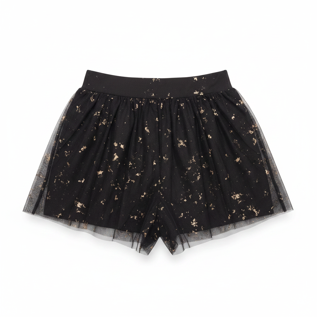 femi9 Women's Black Metallic Floral Pleated Tulle Skirt