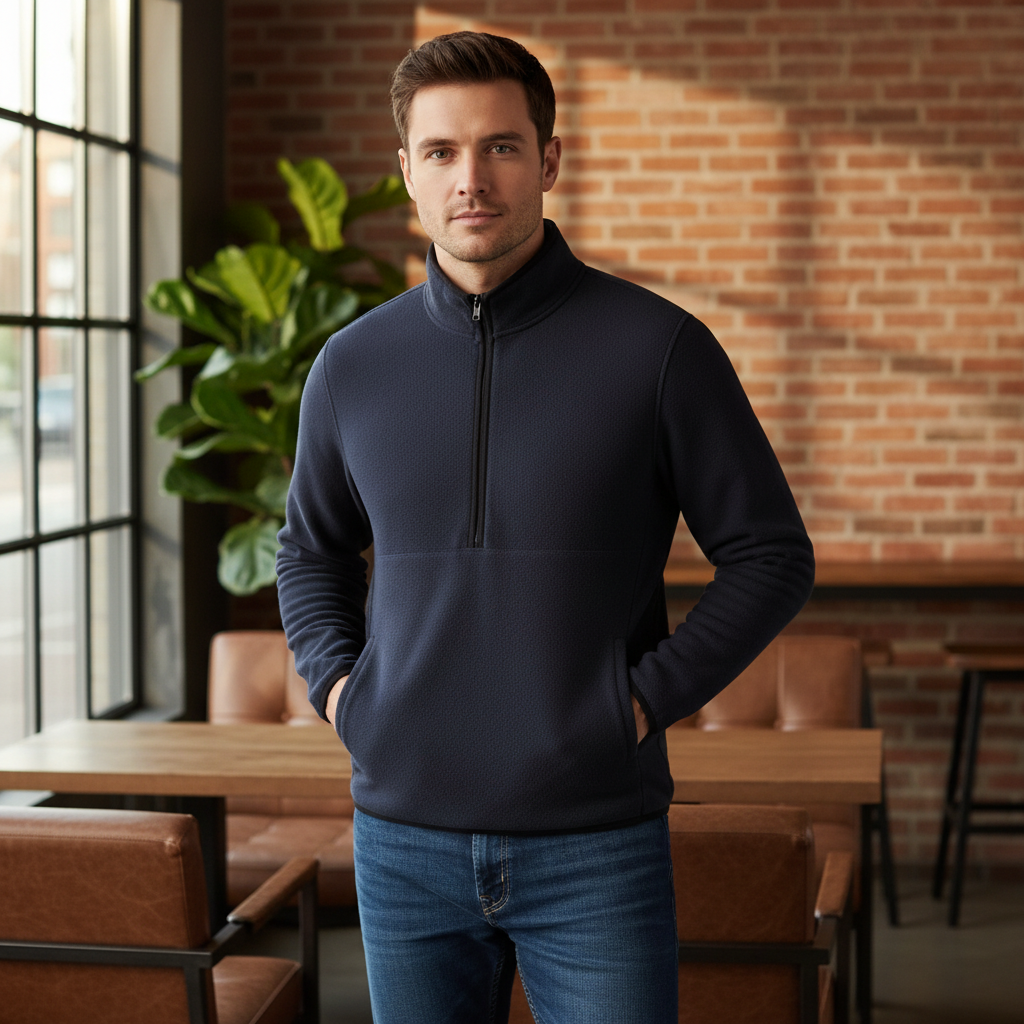 Livergy Men's Navy Blue Half-Zip Fleece Pullover
