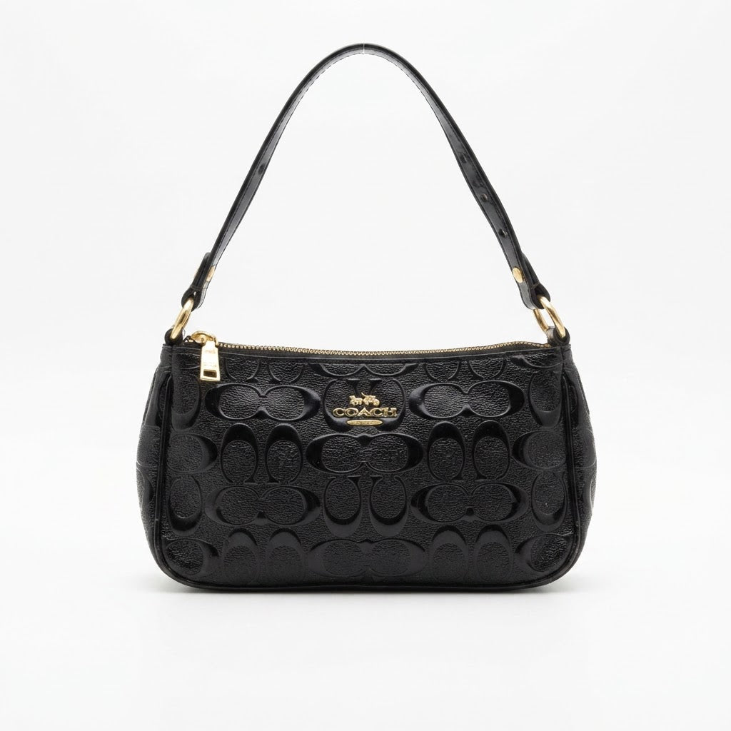 COACH NEW YORK Black Embossed Patent Leather Shoulder Bag
