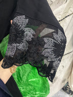 gant Black Embroidered Floral Lace-Trim Floor-Length Abaya