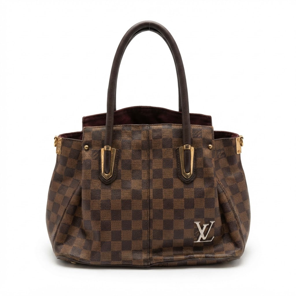 LOUIS VUITTON PARIS Brown Checkered Structured Top-Handle To