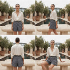 Navy Blue Floral Ditsy Mini Skirt with Elastic Waist