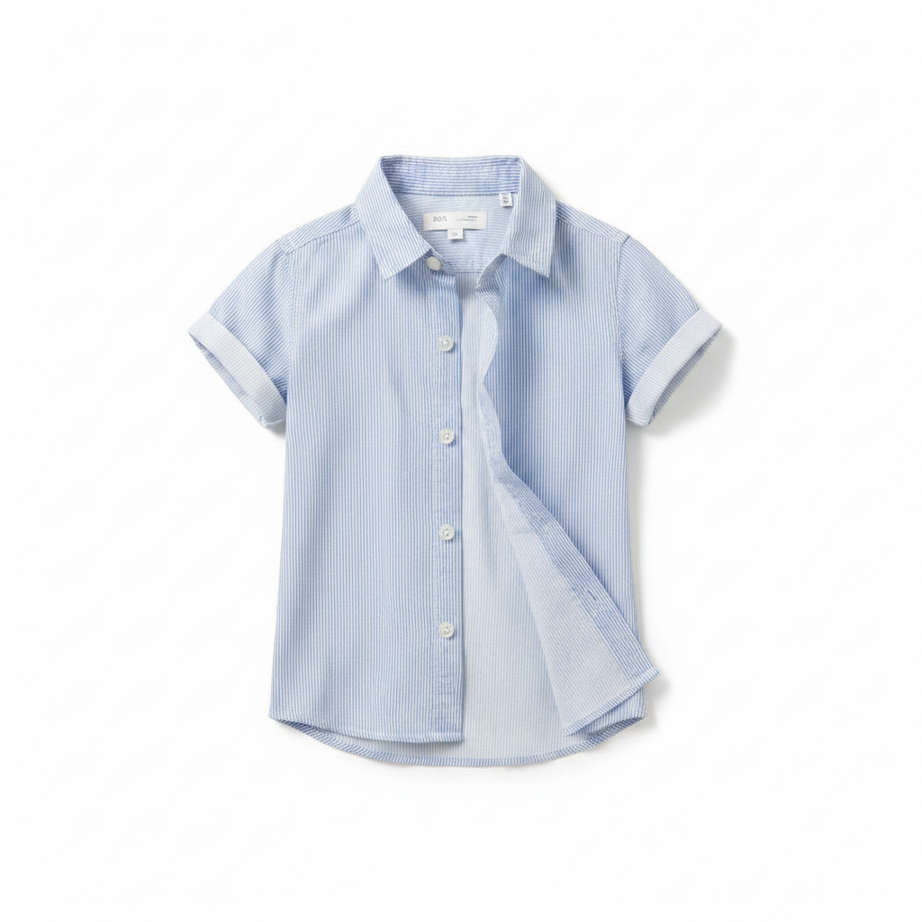 Next Kids Blue & White Striped Short Sleeve Cotton Shirt