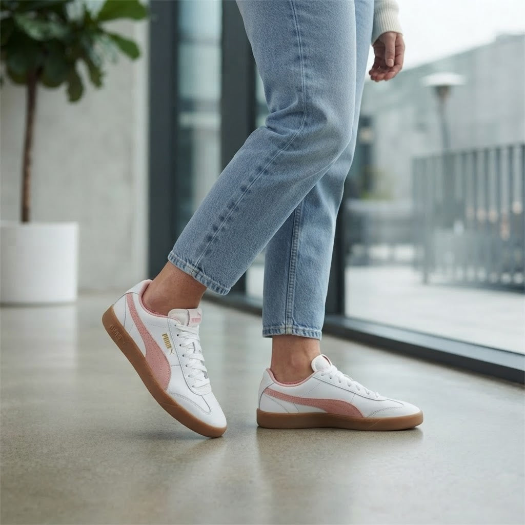 PUMA, FOREVER BETTER Puma White & Pink Leather Gum Sole Snea