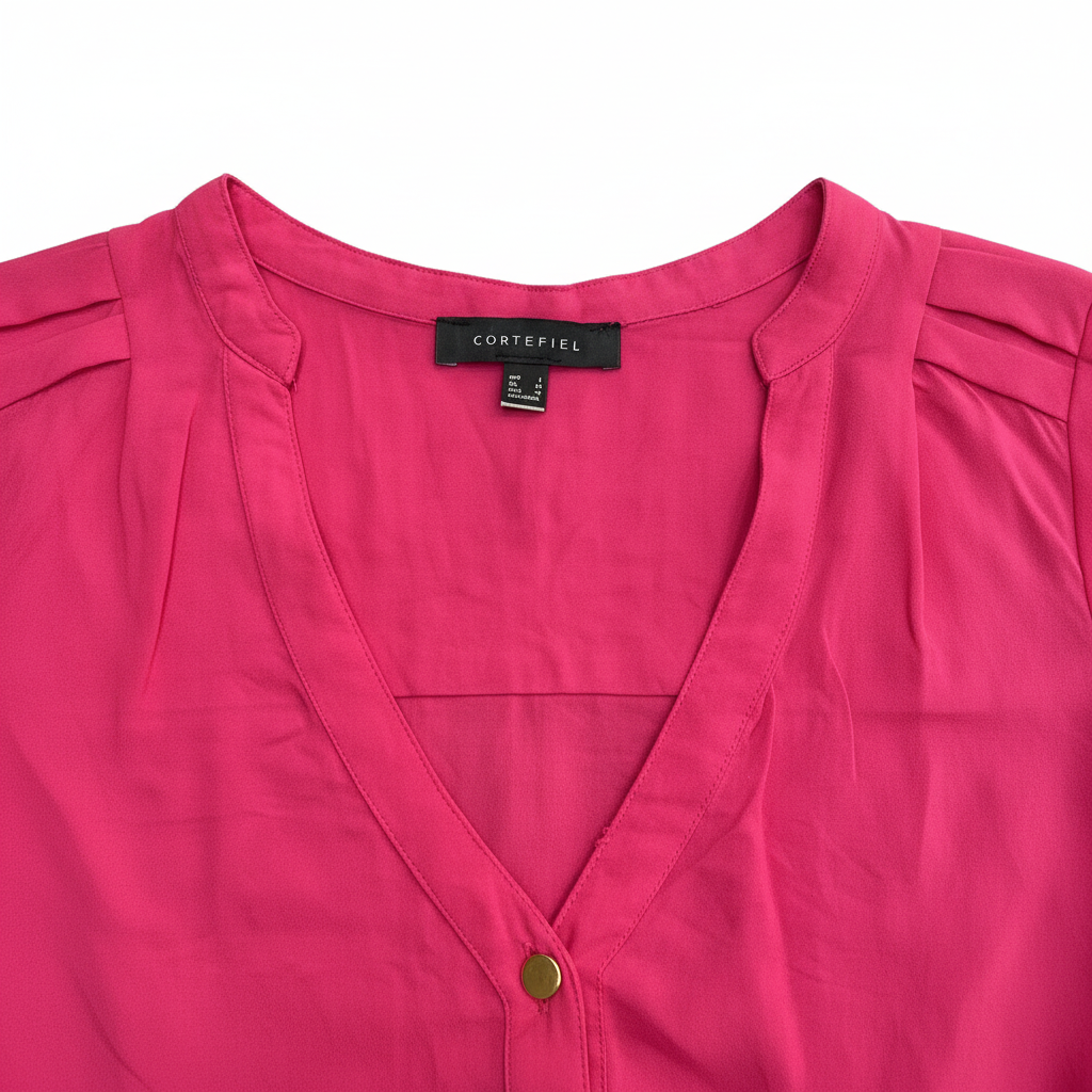 Cortefiel Women's Fuchsia Pink Roll-Tab Sleeve Blouse