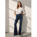 Bershka Dark Indigo Double-Button High-Rise Slim Flare Jeans