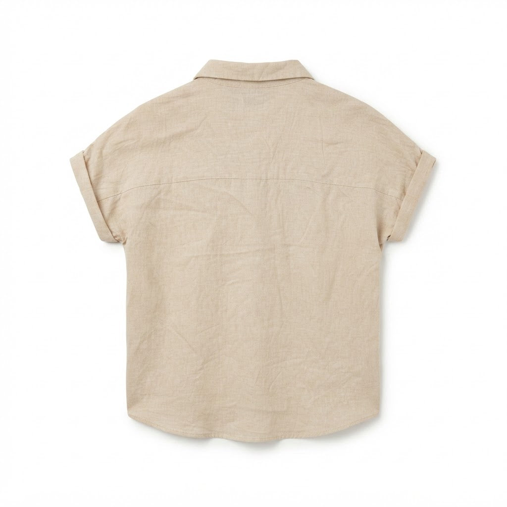dotti. Women's Beige Relaxed Short-Sleeve Linen Blend Shirt