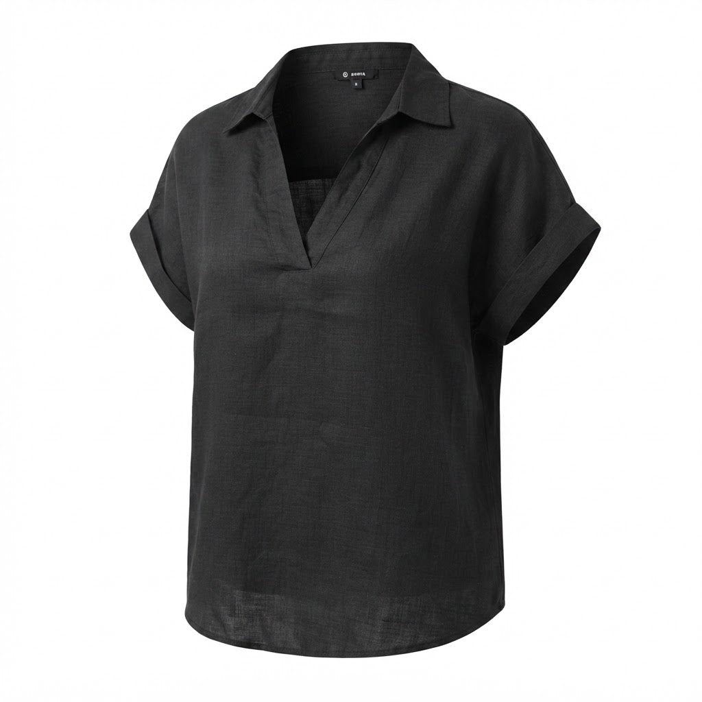 Women's Black Short-Sleeved Relaxed Linen Shirt