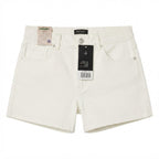 Women's White High-Waist Raw Hem Denim Shorts
