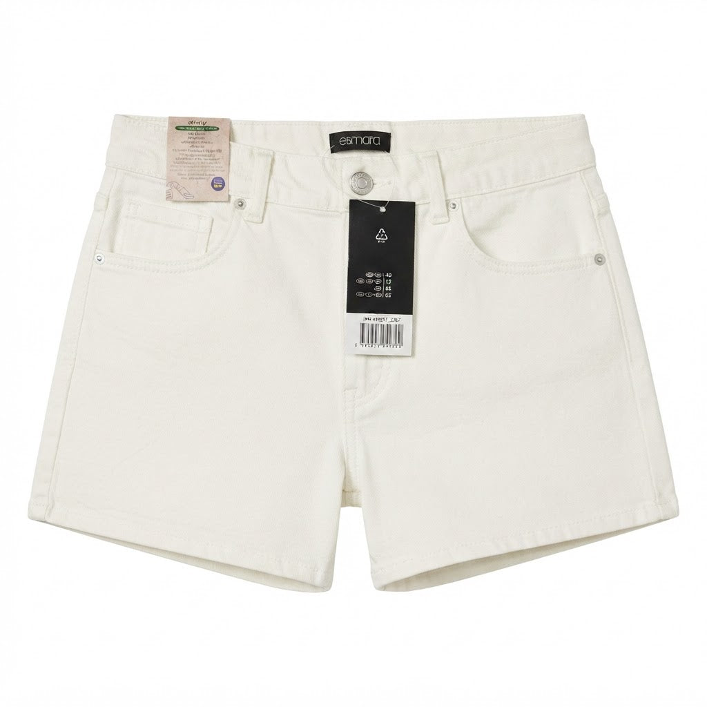 Women's White High-Waist Raw Hem Denim Shorts