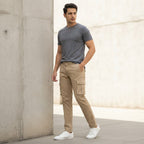 FINEROSE VIP Khaki Slim Fit Multi-Pocket Cargo Trousers