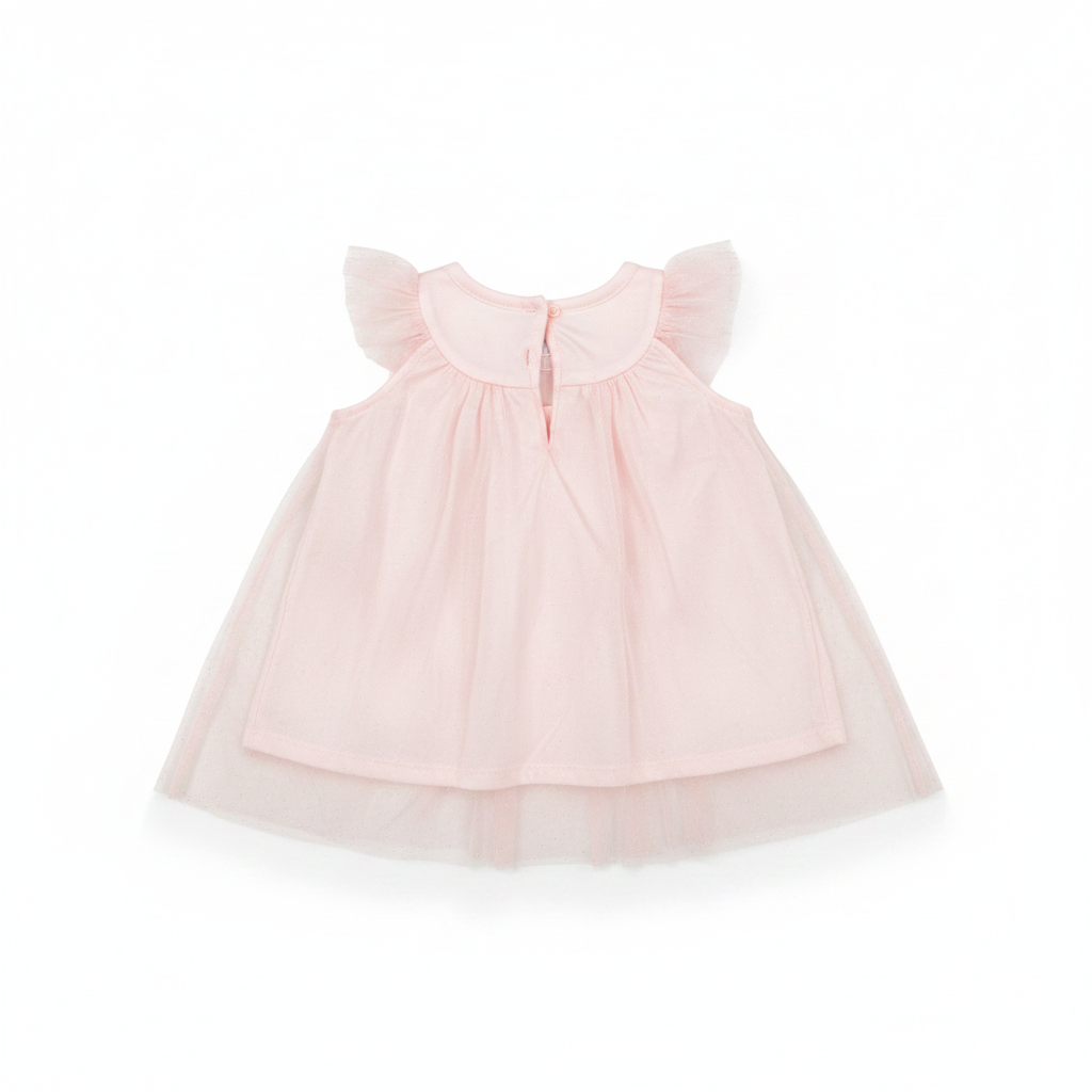 Girls Pale Pink Glitter Tulle Party Dress with Ruffles