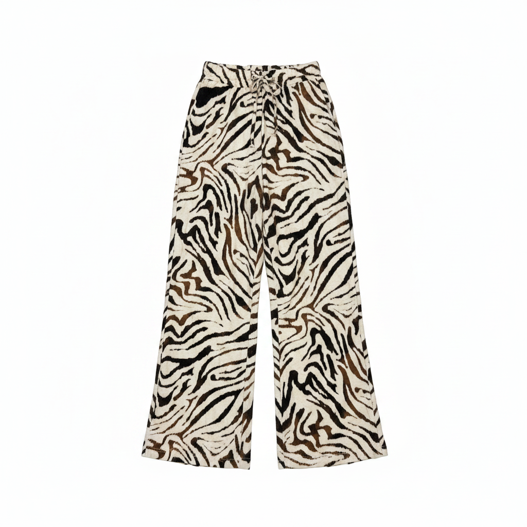 Women's Zebra Print Wide Leg Drawstring Trousers