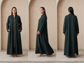 Women's Dark Green Jacquard Zip-Front Long Abaya