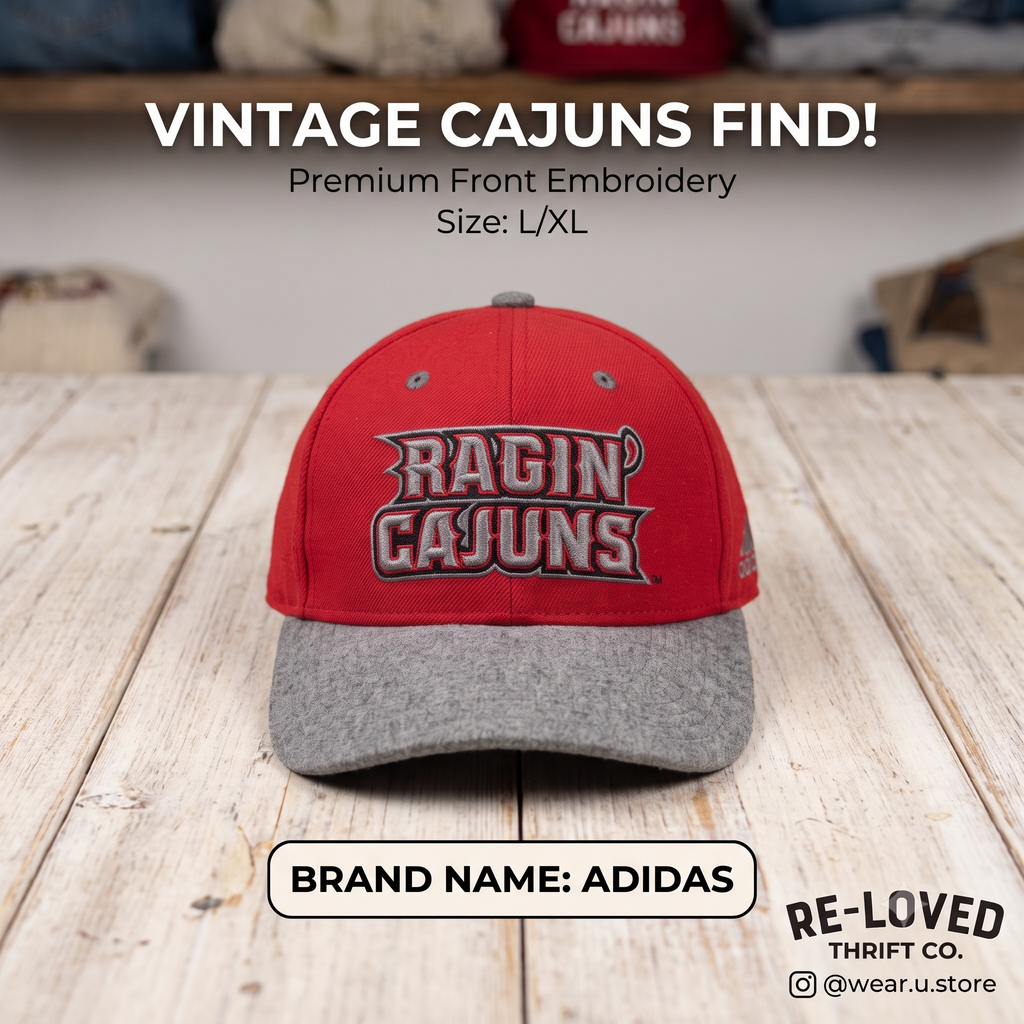 Adidas Ragin' Cajuns Red and Grey Hat L/XL