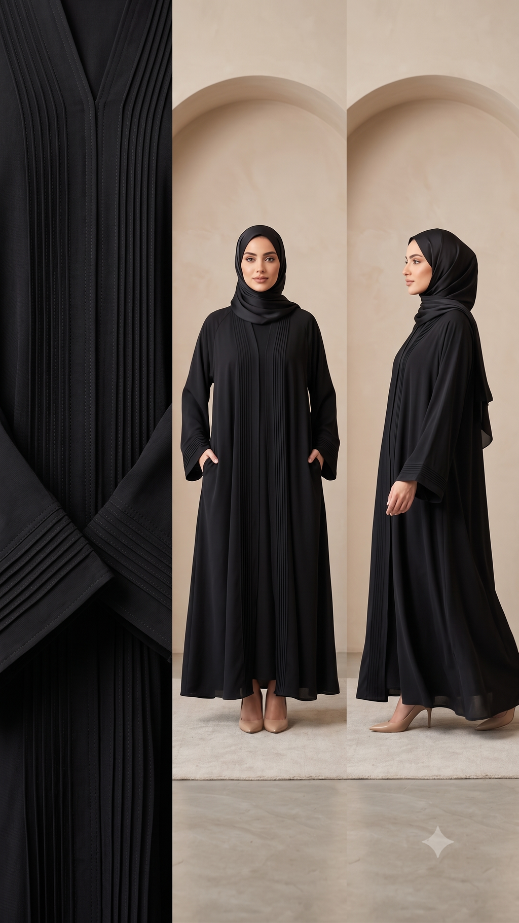 Women's Black Pintuck Detailed Modest Abaya
