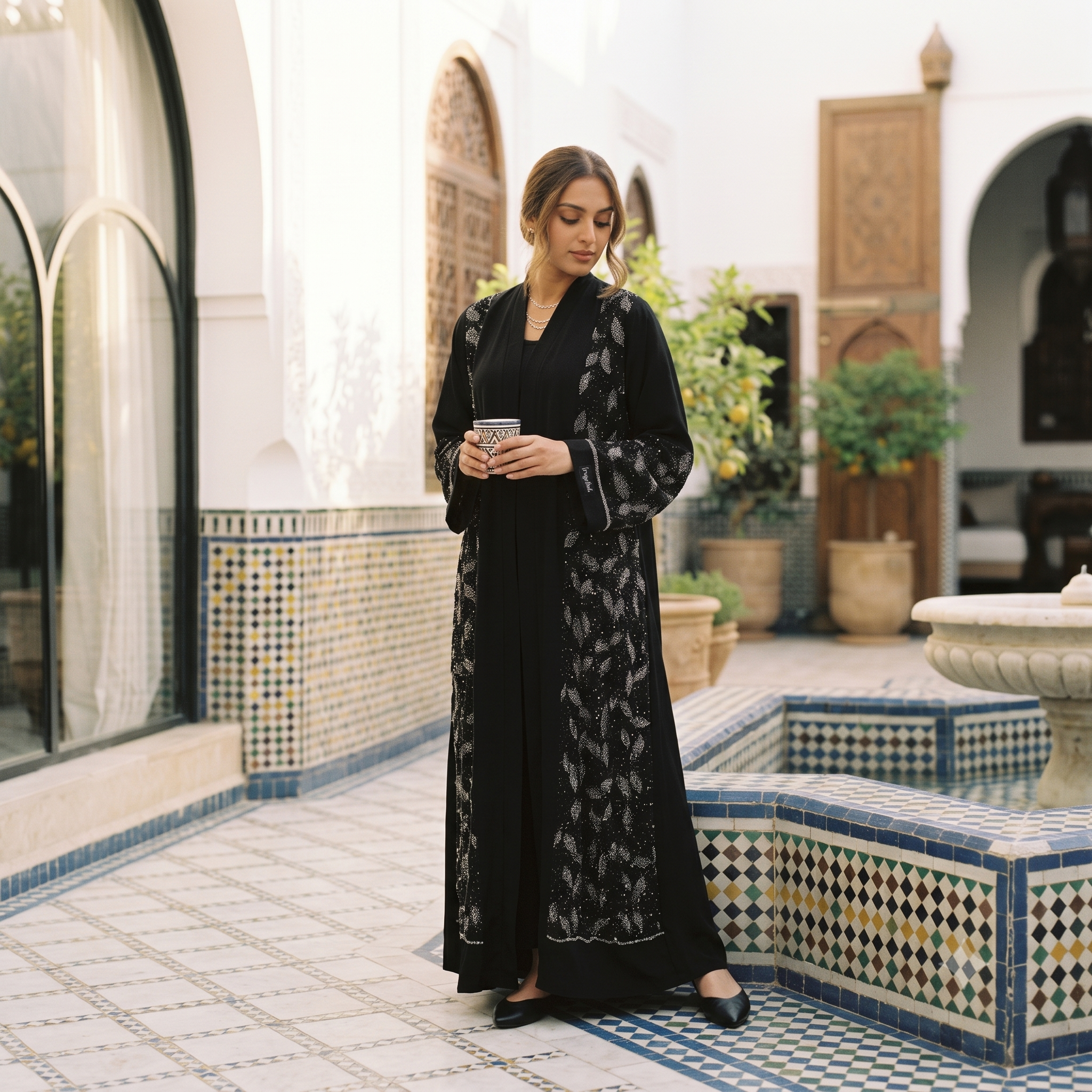 Elegant Black Embroidered Sequin Abaya