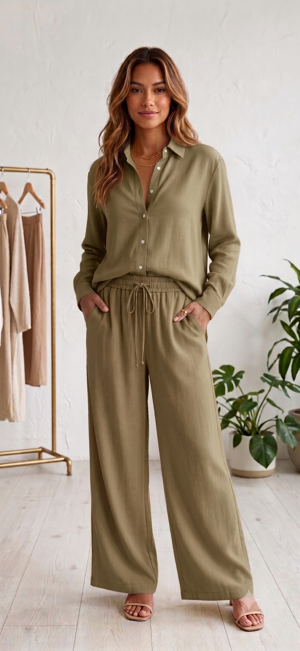 Women's Yellow Rayon Shirt and Pants Set