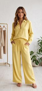 Women's Yellow Rayon Shirt and Pants Set