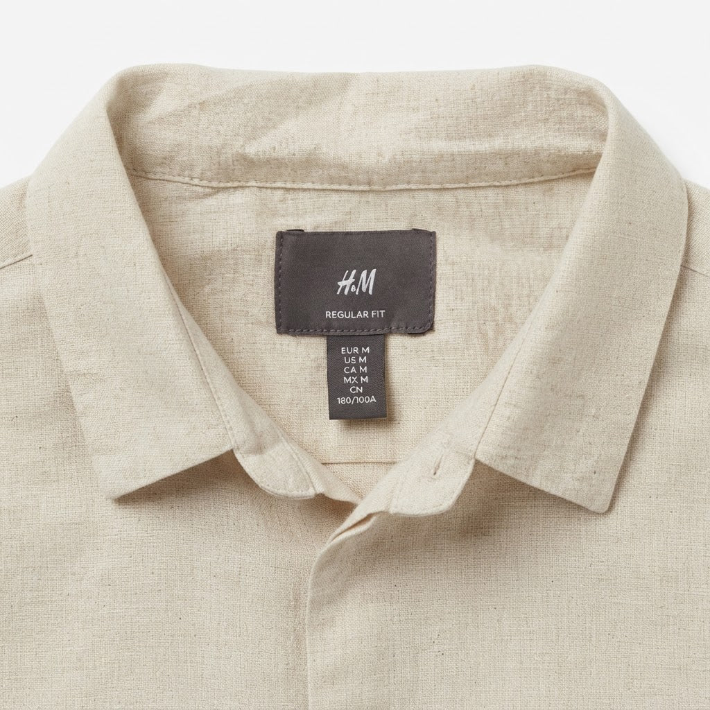 H&M Women's Beige Linen Short Sleeve Button Down Shirt