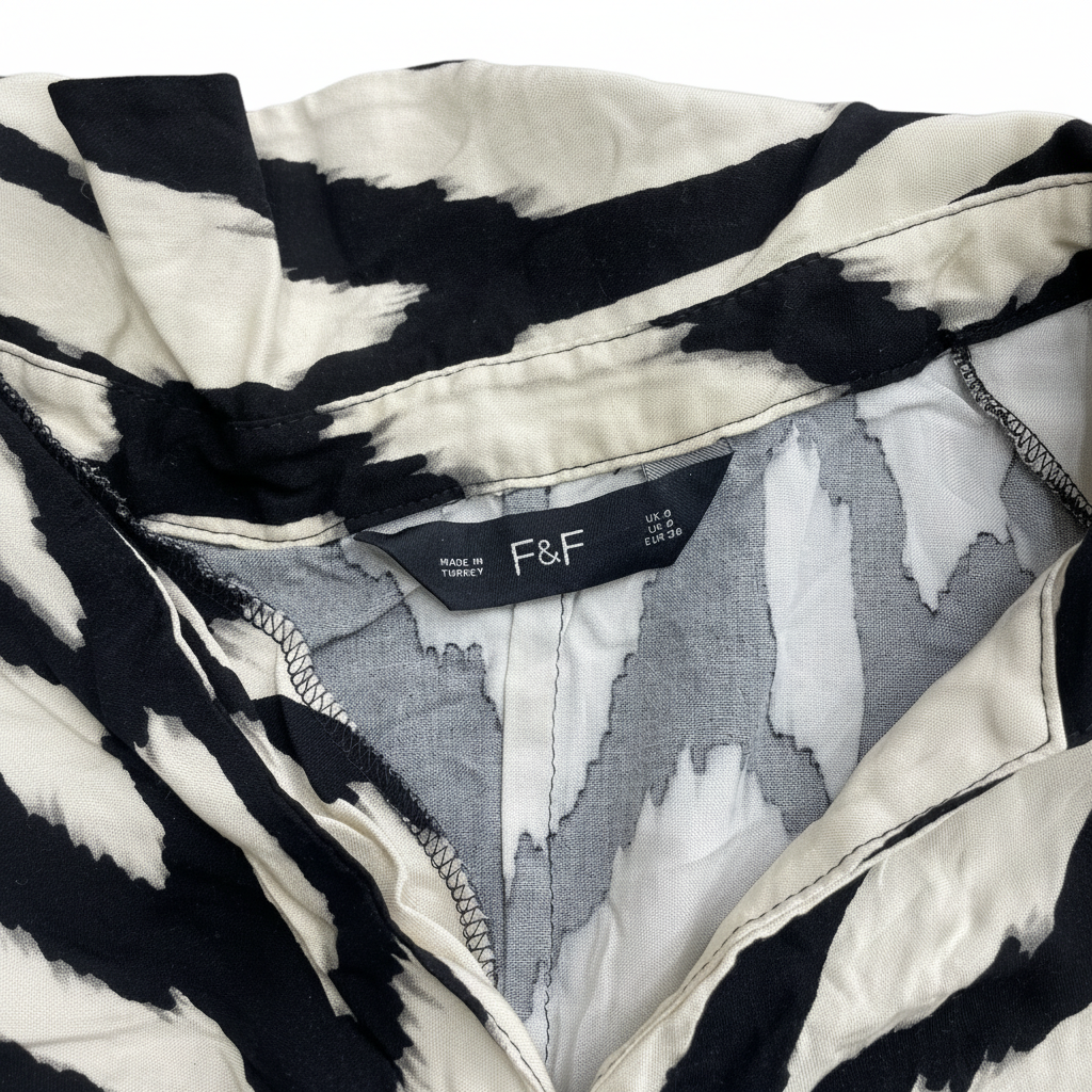 F&F Black and White Abstract Print Tie-Front Shirt