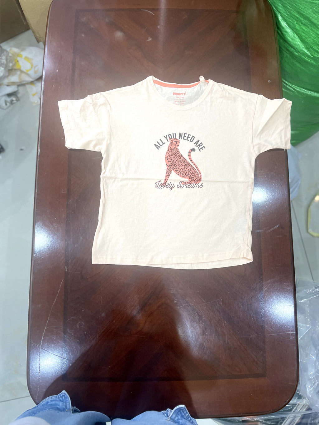 pepperts! Kids Peach Short-Sleeved T-Shirt with Leopard Prin