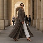 represent Olive Brown Embroidered Open-Front Abaya with Wide