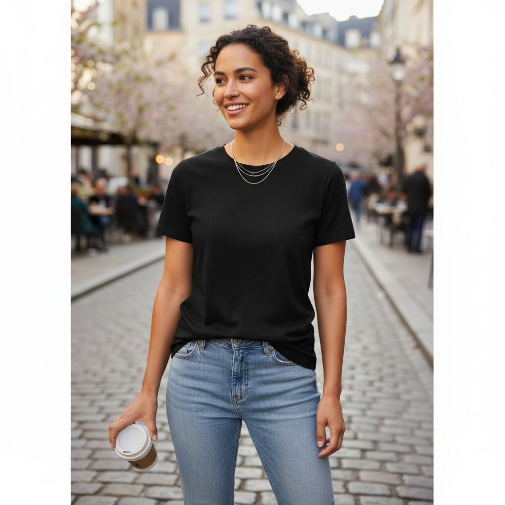 Kids H&M Basic Black Ribbed Crew Neck T-Shirt - Size M