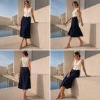 Women's Dark Navy Blue Midi Wrap Skirt - Regular Fit