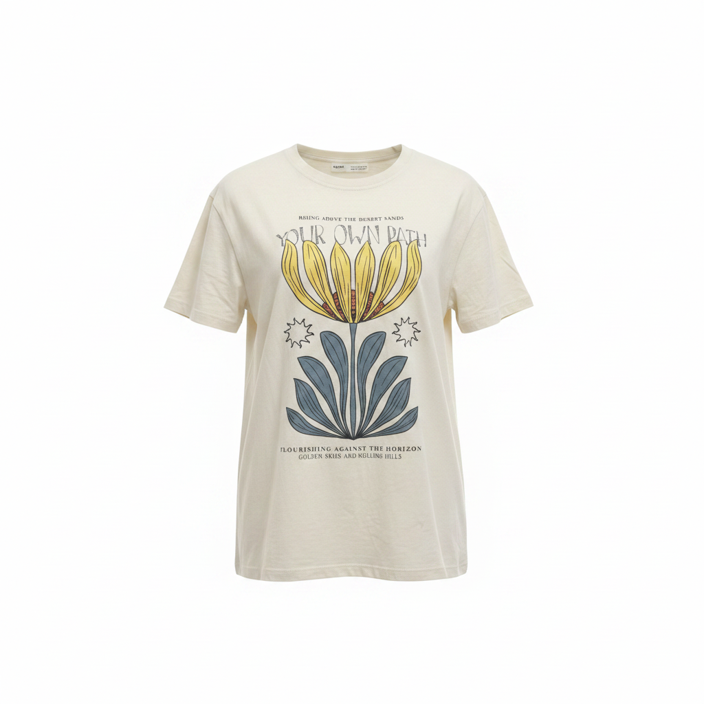 Pull&Bear Off-White Graphic Floral T-Shirt - Size S