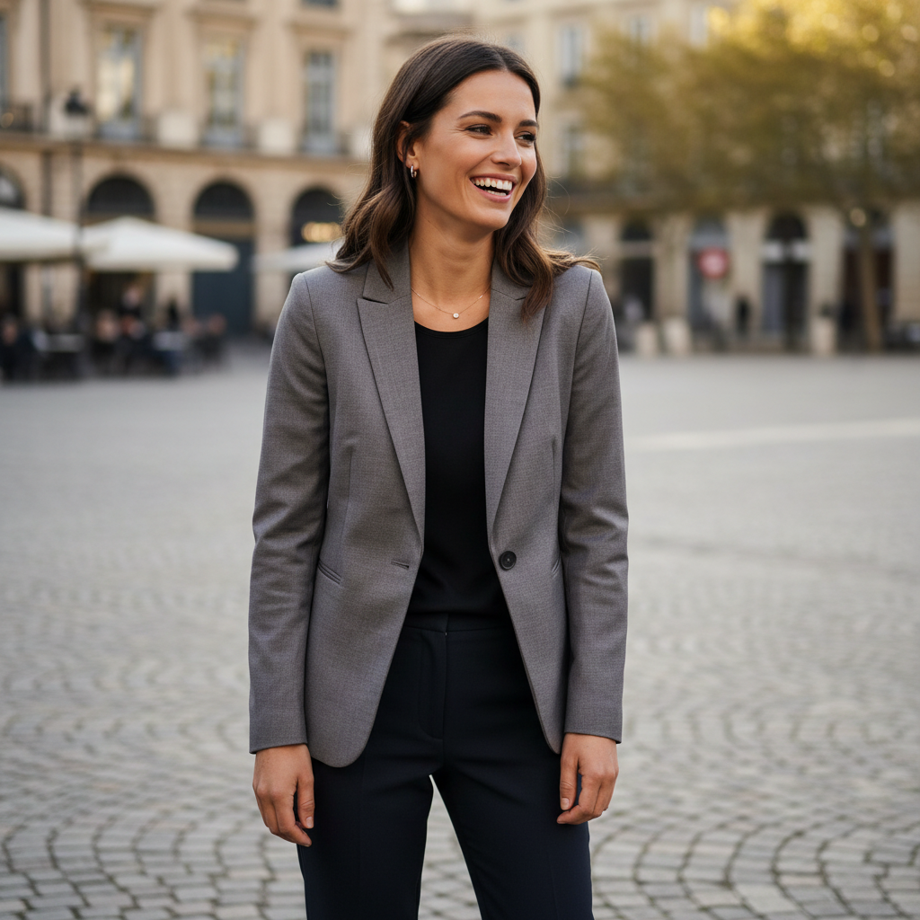 MNG Women's Grey Single-Button Tailored Blazer
