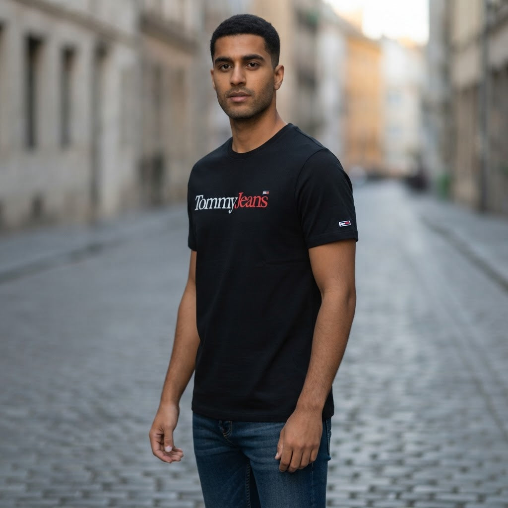 Tommy Jeans Black Tommy Jeans Crew-Neck T-Shirt with Bicolou
