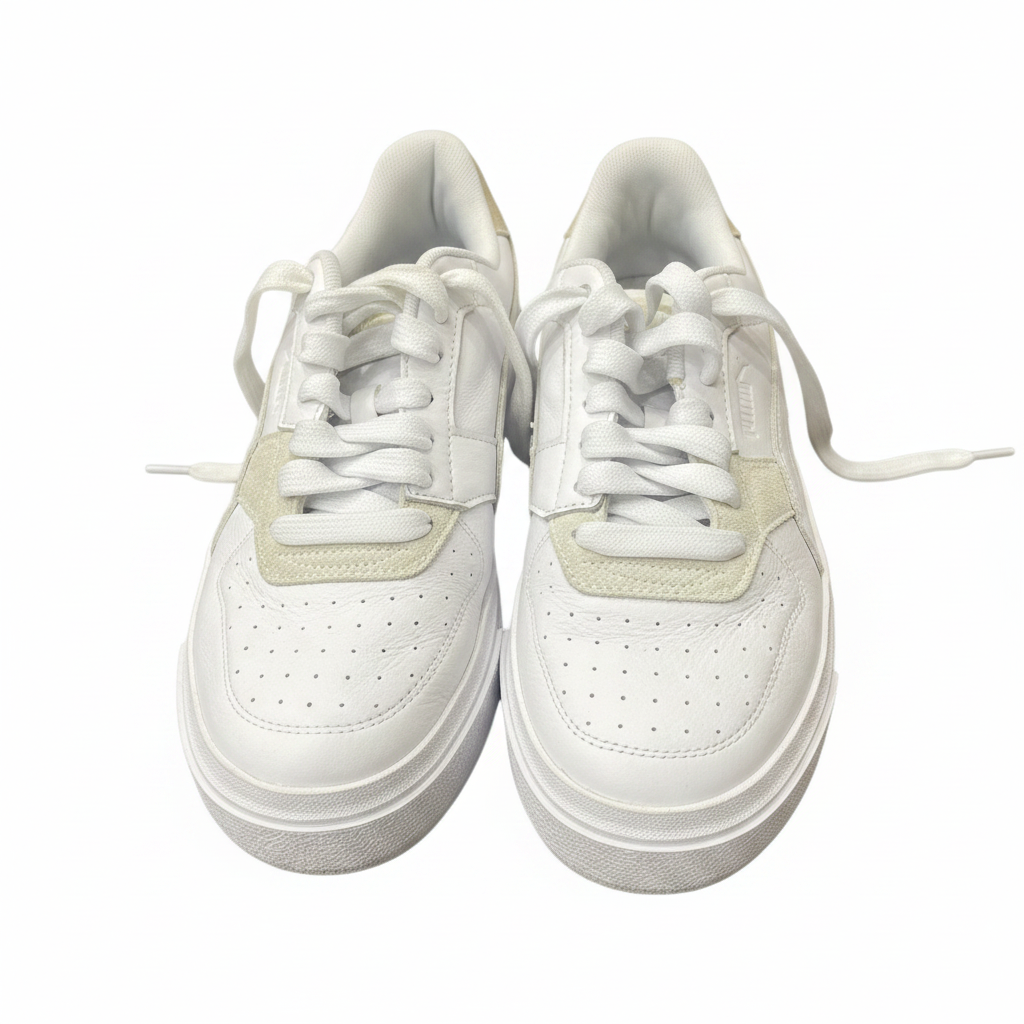 Puma White and Beige Cali Platform Sneakers