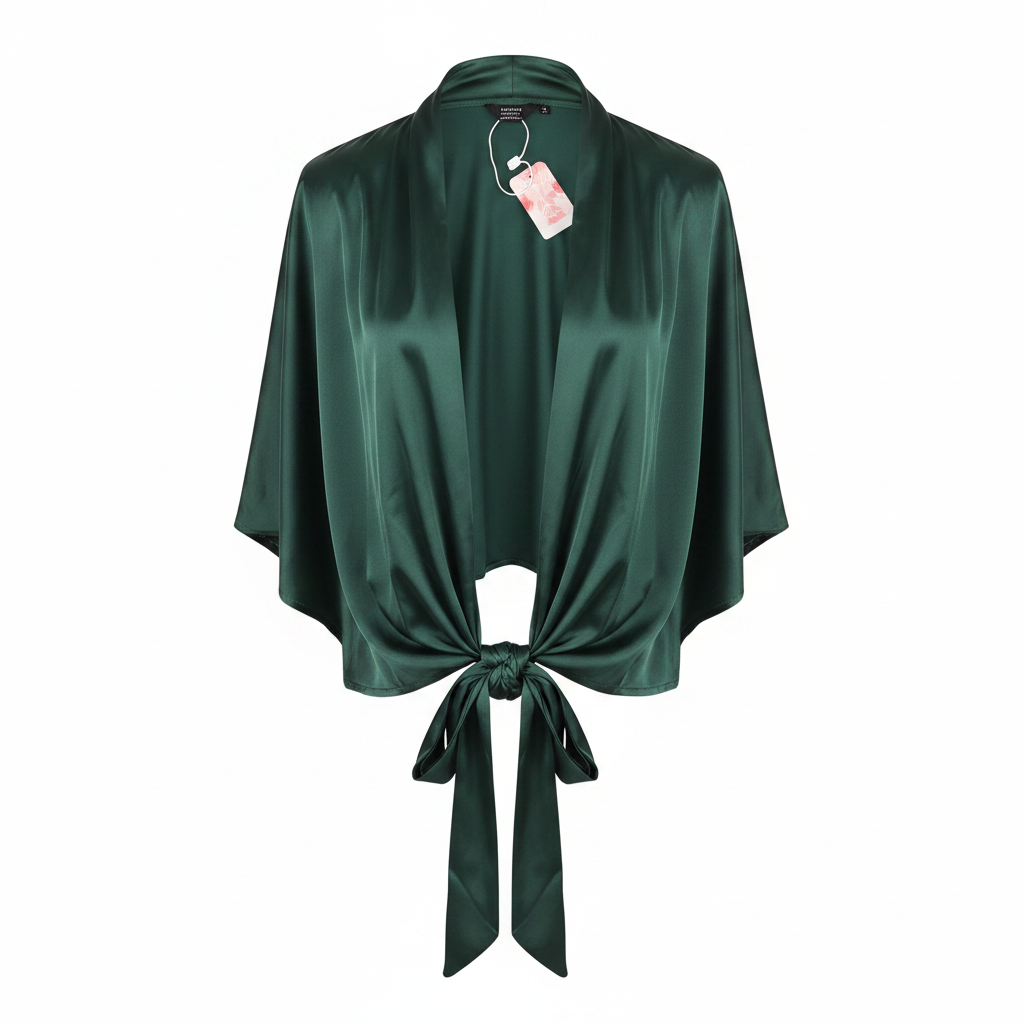 SHEIN Women's Green Satin Halter Tie-Front Top