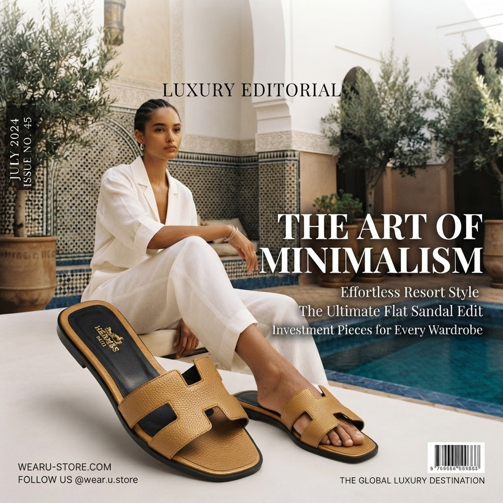 HERMÈS Brown Pebbled Leather H-Strap Flat Sandals