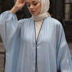 Powder Blue Crinkle Organza Floor-Length Abaya Dress