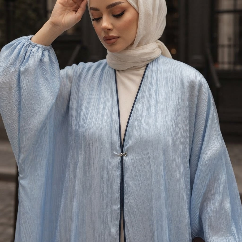 Powder Blue Crinkle Organza Floor-Length Abaya Dress
