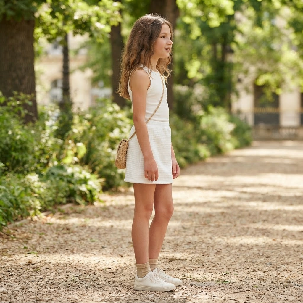 SHEIN White Quilted Grid Mini Skirt for Girls