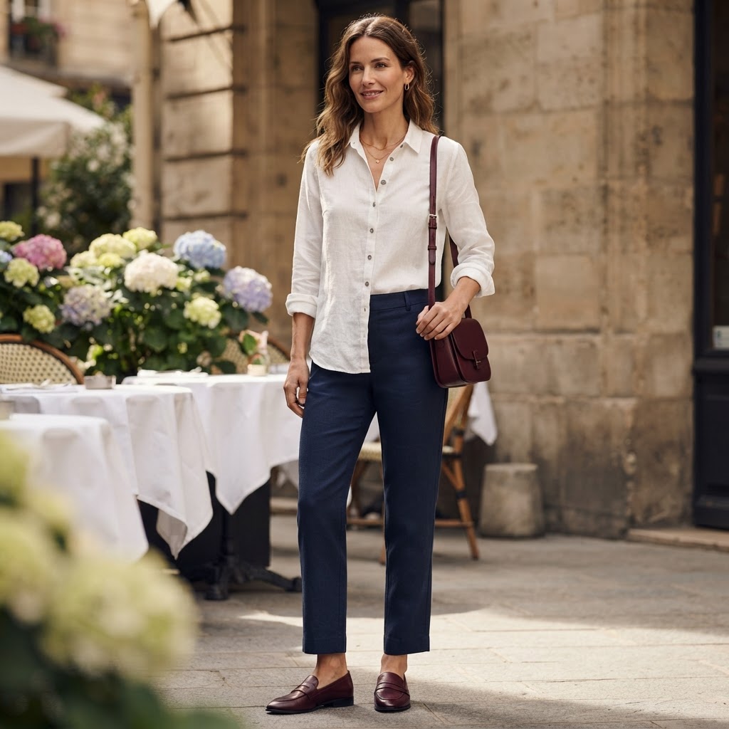 THE SHIRT FACTORY Women's White Long Sleeve Linen Button-Dow