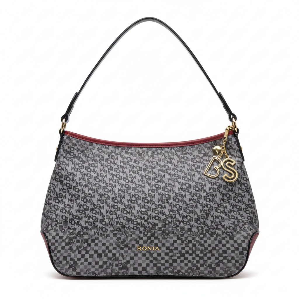 Sembonia Monogram & Checkered Hobo Bag with BS Charm