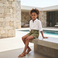 Olive Green Paperbag Waist Cotton Twill Skirt