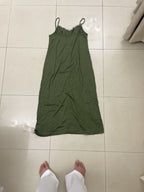 EMERY ROSE Olive Green Maxi Cami Dress with Chevron Trim